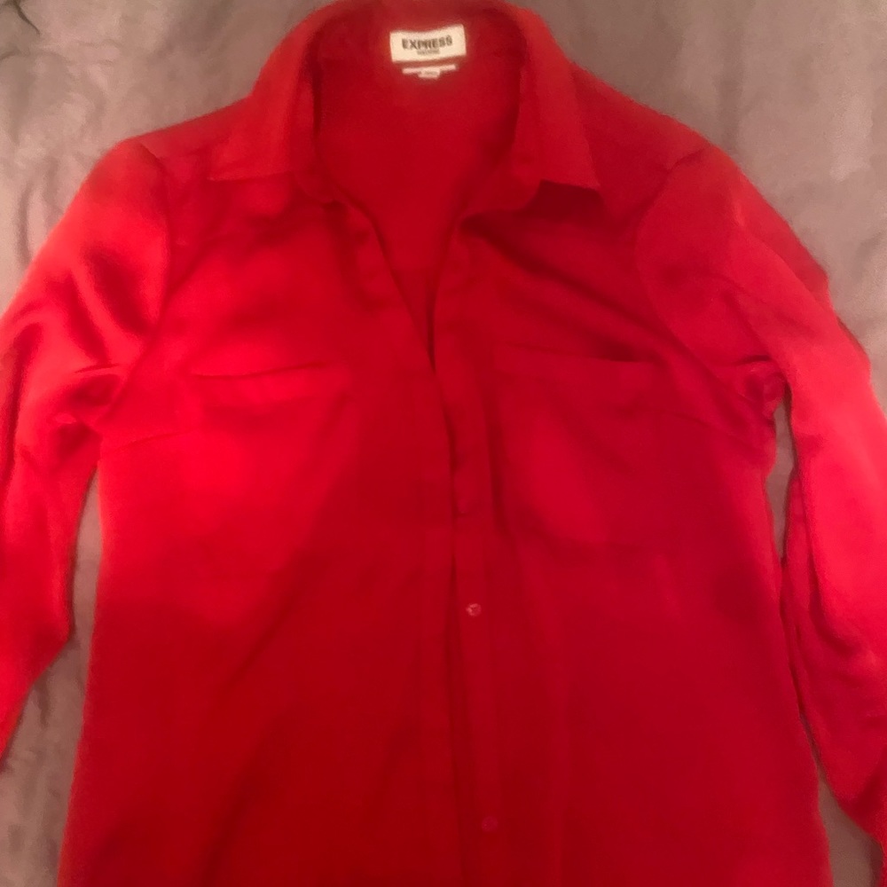 Red EXPRESS button down blouse